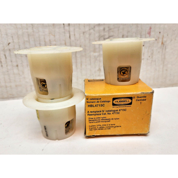 Lot of 2 Hubbell HBL4715C Flanged Nlyon Twist-Lock 2 Pole 3 Wire 15A 125V - Picture 8 of 9